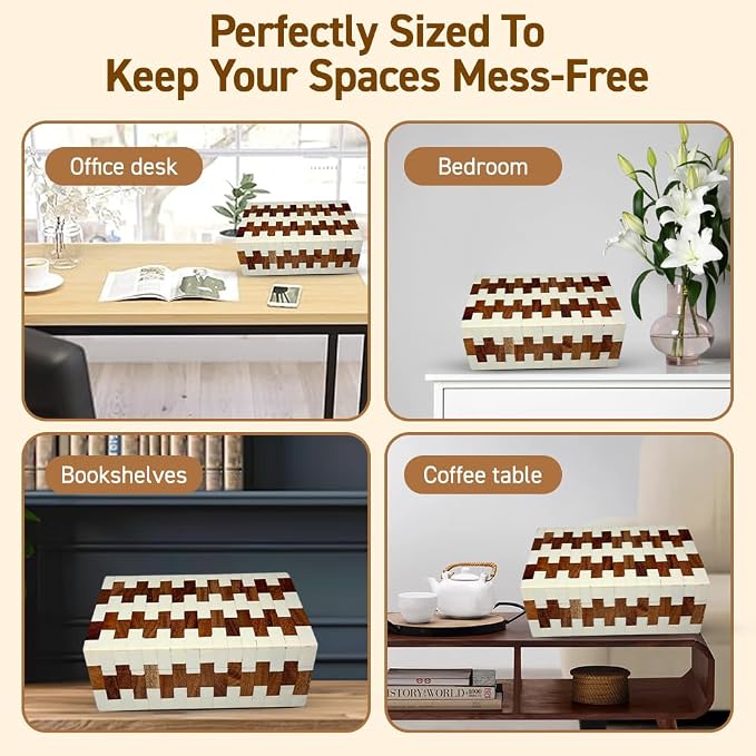 Perilla Home ﻿Home Decor Decorative Storage Wooden Box Small Wooden Organizer Tool Stash Card Craft Trinket Memory Keepsake Jewelry Box for Men and Women, Ticino, Gifts For All, Off White & Brown