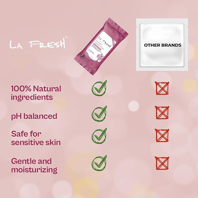 LA Fresh Feminine Hygiene Wipes for Women, Travel Size 3 Pack (30 Count) | Aloe Vera, Chamomile, Cucumber & Vitamin E Infused Gentle Cleansing Wipes for Daily Freshness, Gym & On-the-Go Comfort