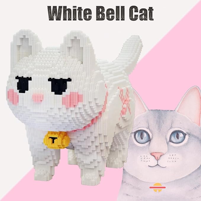 Animal White Bell Cat Micro Building Blocks Set（8000PCS） Gift for Adults and Kids