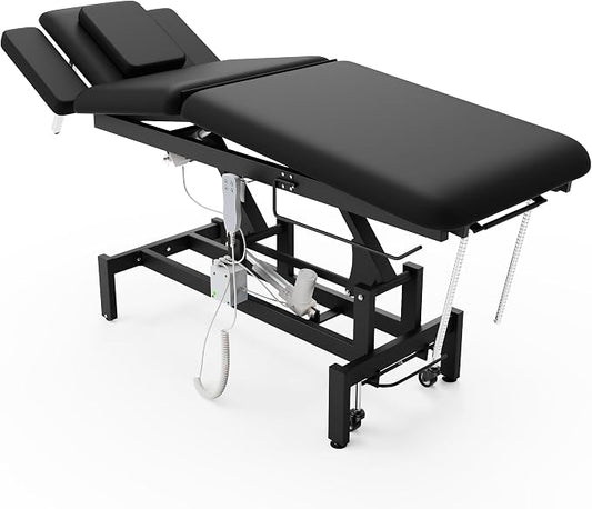 Professional Electric Massage Table, 2 Motors Hydraulic Electric Lift Adjustable Waist and Height Lifting Functions for Treatment/Physical Therapy/Spinal Massage/Facial Spa/Waxing/Tattooing - Black
