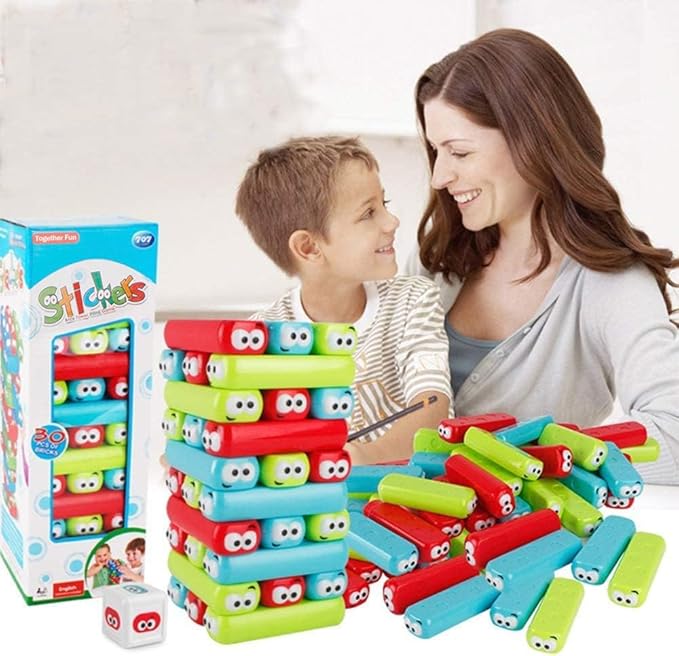 wonuu Timber Tower Block Stacking Game Colored Cartoon Plastic Building Blocks Board Educational Game
