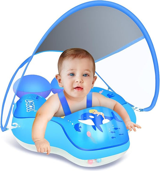 LAYCOL Baby Pool Float with UPF50+ Sun Protection Canopy,Add Tail Never Flip Over Inflatable Baby Float,Toddler for Age of 3-36 Months