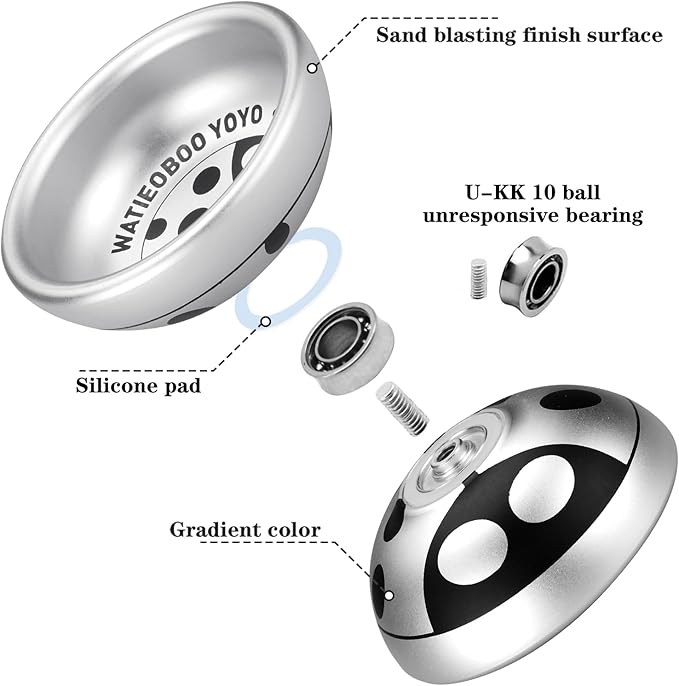 WATIEOBOO Metal Yoyo Professional, Unresponsive Yoyos for Beginners, Adults, Intermediate-Advanced Players with Yo Yo String Professional Trick Yo yo (7-Star Ladybug)