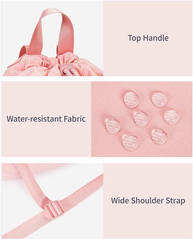 WANDF Drawstring Backpack for Women, Lightweight Gym Bag with Yoga Mat Strap, Water-Resistant String Backpack with Mesh Pocket (Pink, Patent Pending)
