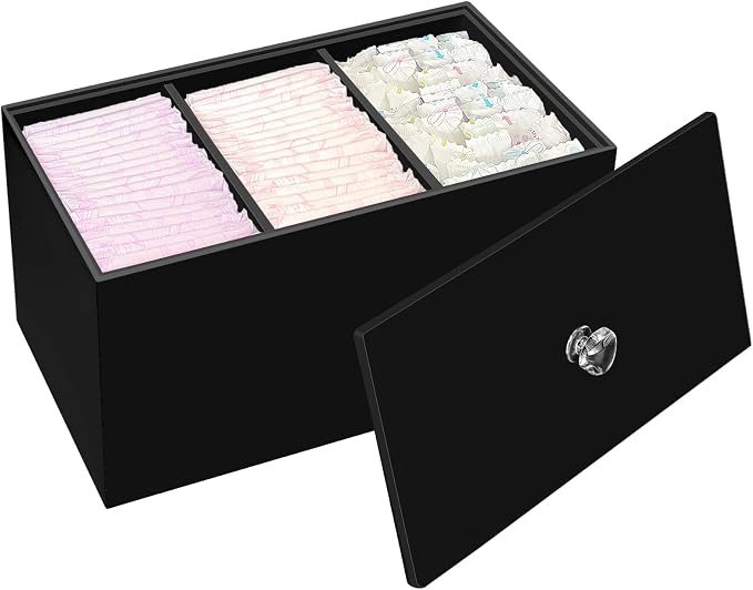 Tampon Holder Organizer for Bathroom Women Pad Container Storage Box, Black