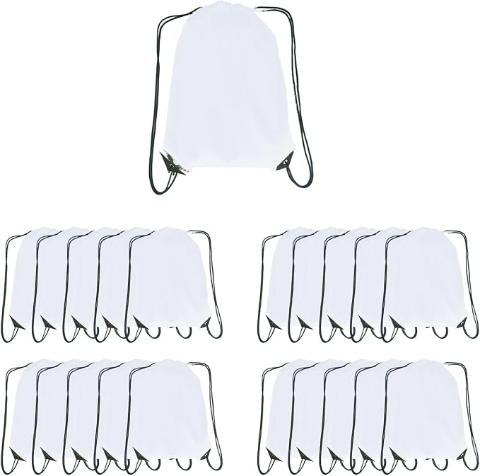 Drawstring Backpack Bulk 20 packs Draw String Backpack Bags DIY Gym Sports trip Traveling Yoga ride Pedestrianism Cinch Bag Sackpack Drawstring (white)