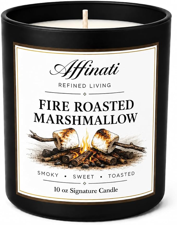 Affinati Fire Roasted Marshmallow 10 oz Scented Candle – Long Lasting Luxury Soy Blend Candle for Home, Strong Scent Throw Sweet Toasted Sugar Gourmand Candle, Premium Home Fragrance Gift