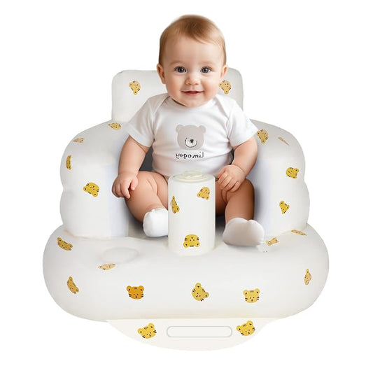 AirSwim Inflatable Baby Chair, Inflatable Baby Seat for Babies 3 Months and Up, Summer Blow Up Chair with Built in Air Pump, Bumbo Seat for Learning to Sit, Palying, Camping, Tiger