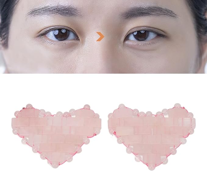 2Pcs Rose Quartz Eye Mask, Jadestone Eye Patch Reduce Edema Relieve Eye Strain Heart Shaped Stone Eye Pad for Massage Cooling Mask