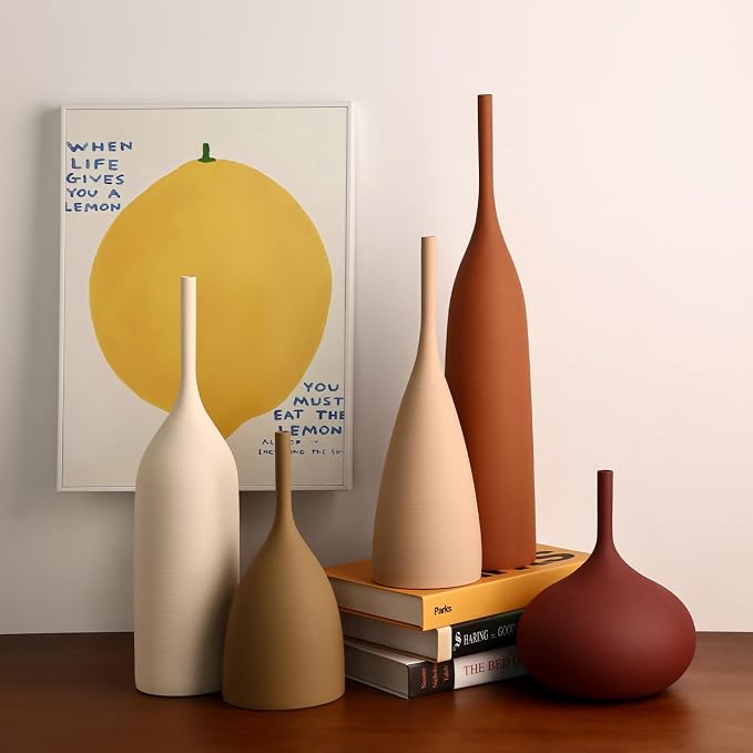 Ceramic Vases Set of 3, Modern Boho Vases for Centerpiece Decor, Matte Minimalist Decorative Vases for Home Decor, Living Room, Bookshelf, and Entryway Table Decor (Multicolor-1)