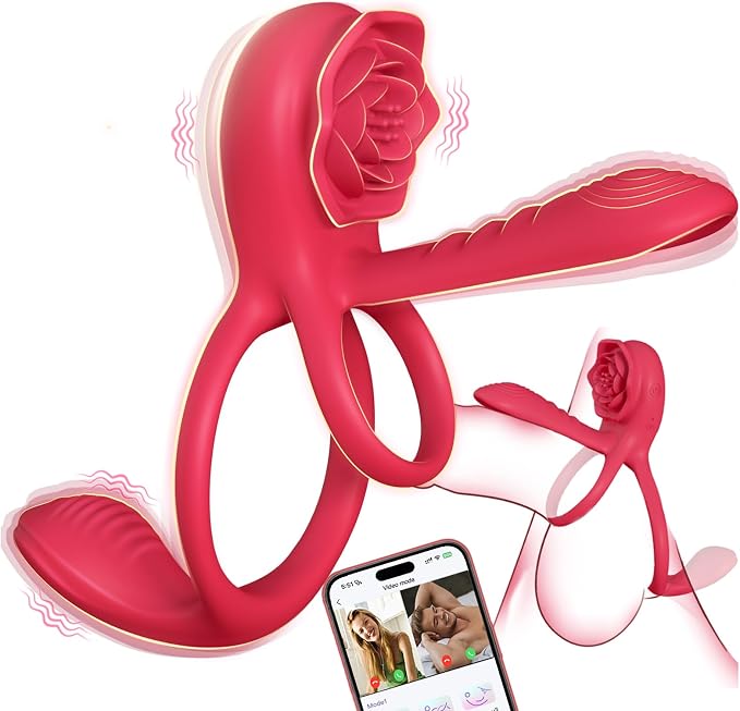 Vibrating Cock Ring Penis Sleeve with Rose Clitoral Stimulator, App Remote Control Penis Ring Vibrator, Couples Male Adult Sex Toys Games for Men Women, Healexcer Penis Extender Taint G Spot Sex Toy