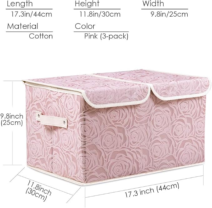Large Stackable Storage Bins with Lids Fabric Decorative Storage Box Cubes Organizer Containers Baskets with Cover Handles Divider for Bedroom Closet Living Room 17.3x11.8x9.8 Inch 3 Pack