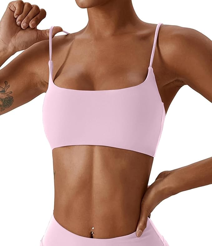 Comper Women's Sports Bras Wirefree Racerback Workout Bras Sexy Thin Straps Yoga Sport Bras with Removable Pads