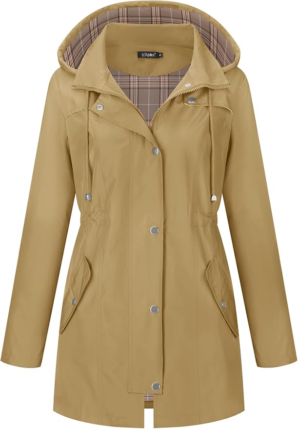 LOMON Women Waterproof Outdoor Hiking Raincoat Women Lined Rain Jacket Lightweight Hooded Jackets Trench Coats