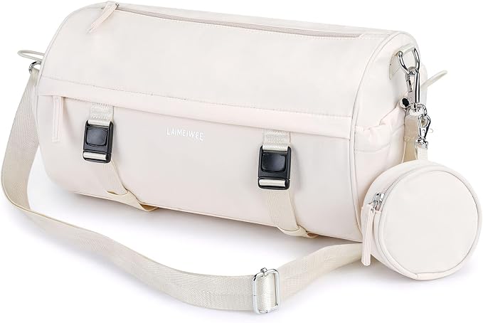 Small Gym Bag for Women Men, 15L Sports Workout Bag with Wet Pocket and Yoga Mat Holder, Lightweight & Water-Resistant Mini Travel Duffle Bag (Beige)