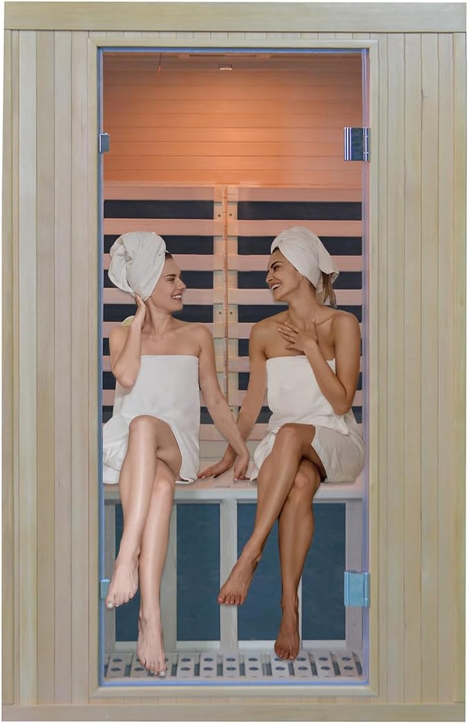 Home Infrared Sauna 2 Person Sauna Wooden Canadian Hemlock 1650W Low Emf Graphene Carbon Plate Heater Indoor Saunas Spa 41.7 * 32 * 66 inches
