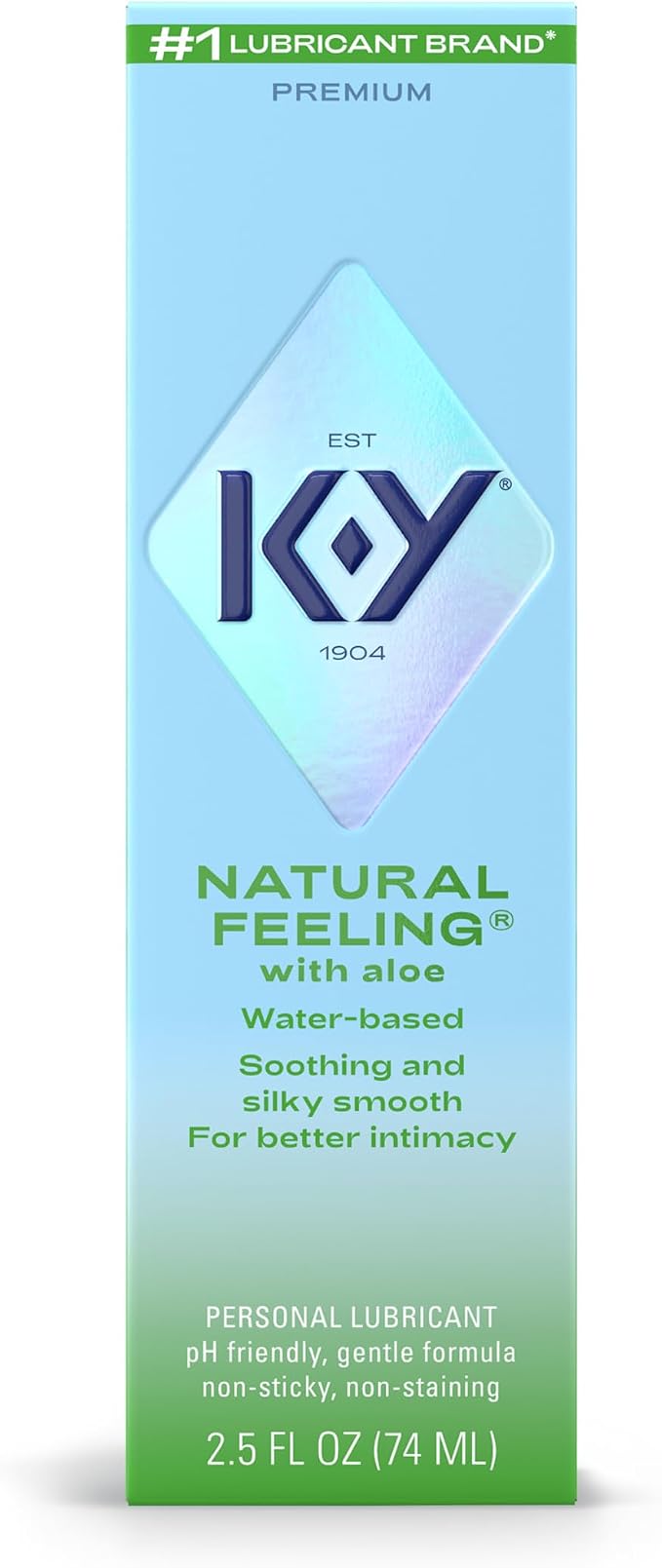 K-Y Natural Feeling with Aloe, Water Based Lube for Sex, Sex Toy & Anal Lube, Non-Sticky Personal Lubricant, Condom-Friendly, pH-Friendly, Travel Size Lubricant, 2.5 Fl Oz