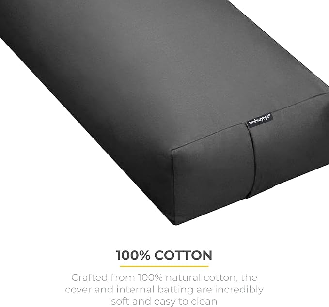 Extra Firm Large Yoga Bolster, 24" x 12" x 6" Cinched OR Zippered Yoga Pillow, Rectangular Cotton Cushion With Removable Cover for Studios, 1 Pack or 2 Pack