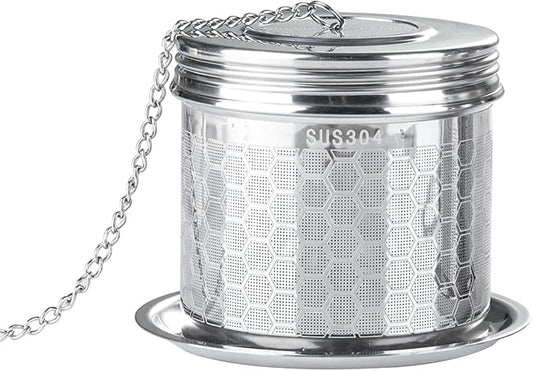 Tea Infuser Tea Strainer for Loose Tea, Stainless Steel Tea Ball with Chain Hook and Drip Tray, Extra Fine Mesh Tea Filter for Brew Tea, Spices & Seasonings (1Pack，2.95in）