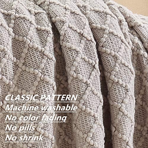 CREVENT Farmhouse Knit Throw Blanket for Couch Sofa Chair Bed Home Decoration, Soft Warm Cozy Light Weight for Spring Summer (50''X60'' Beige/Khaki)