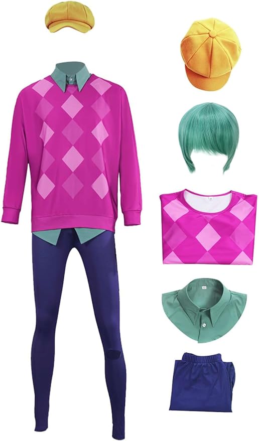 Mens Abby Cosplay Costume Abby Green Shirt Wig Set for Halloween