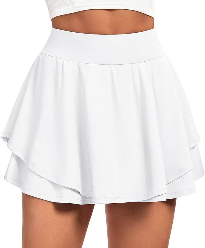 IUGA Tennis Skirt Pleated Skorts for Women with Pockets Skirts for Women | Double Ruffle Skort , Built-In Shorts, 2 Pockets, Tummy Control Breathable, Quick-dry, for Golf, Athletic, Running, Workout