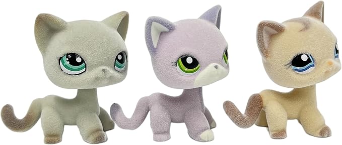 3pcs/Set Custom Flocked Pet Shop Toys Short Hair Cat Kitten Collie Great Dane Cocker Spaniel Dachshund Puppy Dog OOAK Compatible with LPS (#1024 and #2094 and #391)