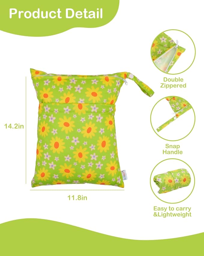 ALVA ALVABABY 3pcs Medium Cloth Diaper Wet Dry Bags Waterproof Reusable with Two Zippered Pockets Travel Beach Pool Daycare Soiled Baby Items Yoga Gym Bag for Swimsuits or Wet Clothes 3L-ZM46