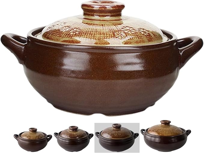 Korean Pot [Buncheong][44oz, 1300ml] MUD GLAZE Earthenware Ttukbaegi, Natural Ceramic Clay Cooking Pot Casserole, Heat Resistant Earthen Pot, Stone Bowl Stockpot Soup Crock, Pottery Bowl