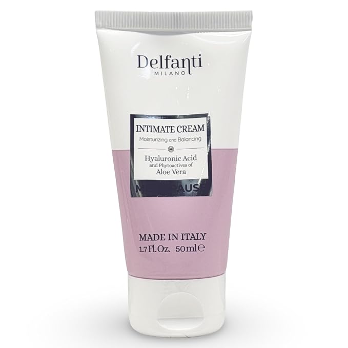 Delfanti-Milano • MENOPAUSE • Intimate Cream • Moisturizing and Balancing • Hyaluronic and Aloe Vera • Made in Italy • 1.7 oz