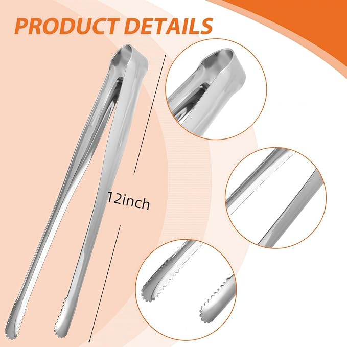 8 Pack Kitchen Tongs, Stainless Steel Serving Tongs with Non-Slip Tips for Cooking，Easily Control Kitchen Tweezer, Multi-Purpose Korean Tong for Baking, Food Plating, BBQ (12 Inch)