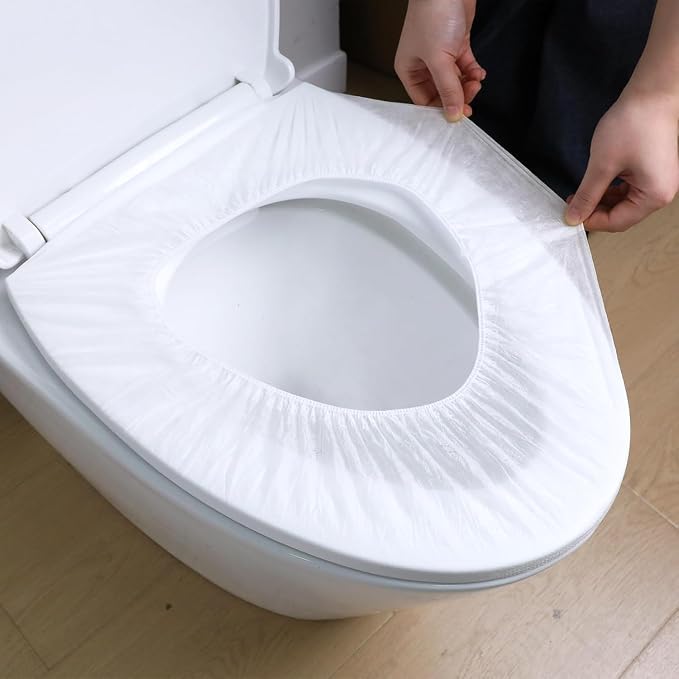 Commode Disposable Toilet Seat Covers Waterproof – 50 Pack, Individually Wrapped, Non-Woven Travel Toilet Seat Cover for Public Restrooms, Hospitals & Trips