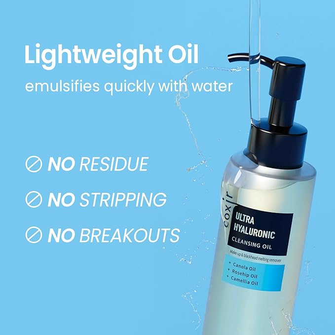 coxir [Holiday Gift,Christmas Gift] ULTRA HYALURONIC CLEANSING OIL Mini Travel Size l Korean skincare, Hydrating, Smoothing, Calming, Moisturizing, Makeup Removal [0.67 Fl.oz(pack of 1)]