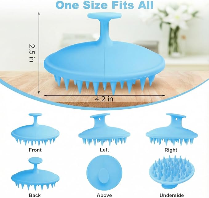 Meartchy Silicone Scalp Massager Shampoo Brush, Scalp Brush for Hair Growth & Dandruff Removal, Hair Scrubber Scalp Stimulator Exfoliator Brush with Soft Bristles for Wet Dry Scalp Care (Light Blue)