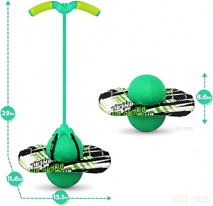 Pogo Ball with Handles for Kids & Adults, Pogo Balance Bounce Ball,Pogo Trick Board for Girls and Boys Ages 6 and up (Green-Colourful)
