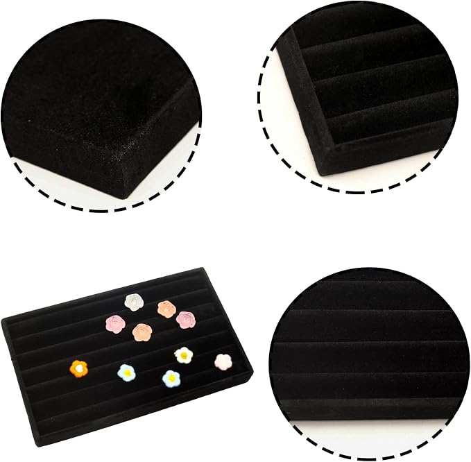 Velvet Jewelry Organizer Tray, Black 8 Rolls | Stackable Jewelry Storage Display Tray for Drawer Dresser Cloest Organizer