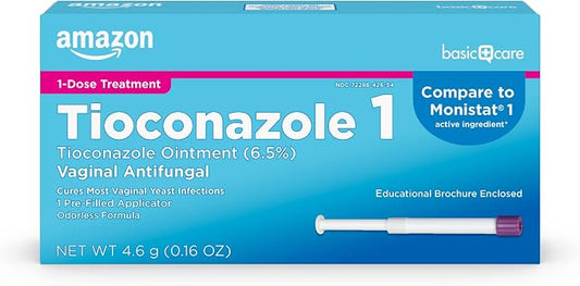 Amazon Basic Care Tioconazole Ointment 6.5 Percent, 1-Dose Yeast Infection Treatment For Women, Fast Acting Relief, Pre-Filled Applicator, Odorless Formula, 0.16 ounce (Pack of 1)