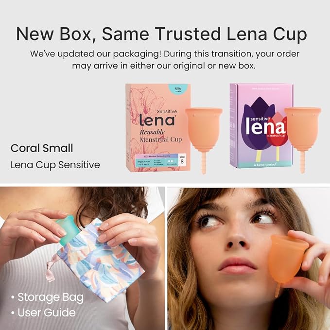 Lena Sensitive Menstrual Cup - Small - Ultra-Soft Reusable Silicone Period Cup for Sensitive Anatomy, 12-Hour Comfort, Gentle and Leak-Free Protection (LENA-COR-S)