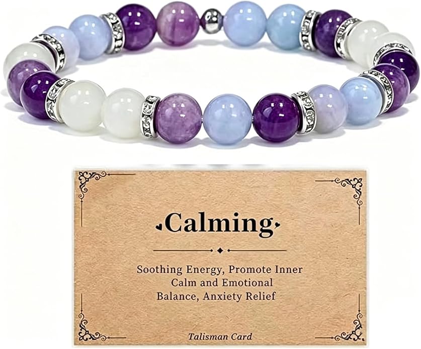 Menopause Bracelet for Women, Natural Crystal Elastic Bracelets Hot Flashes & Anxiety Relief Calming Balance Menopause's Support Jewelry Gift With Card