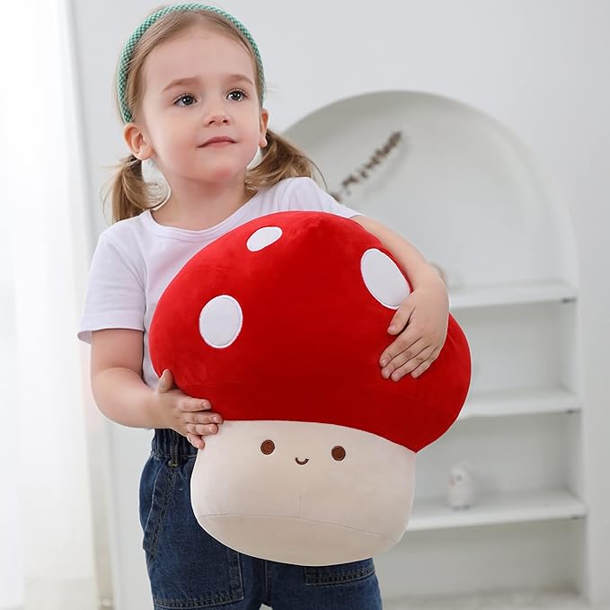 9 Inch Mushroom Plush Pillow, Cute Stuffed Animal Toy, Room Decor Gift for Kids Adults