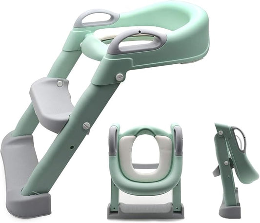 SMT- Classic Potty Training Toilet Ladder Seat With Upgraded Cushion Step Stool Ladder Toilet Chair/Toilet Trainer for Baby Toddler Kids Children In Green [P/N: ET-BABY002-GREEN-C]
