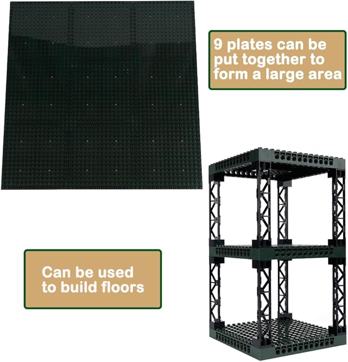 Claasic Brick 16x16 Plate 1/3 with Holes - Pixel Art Painting Base Pins Suppor Pillar Accessories Pack,Building Block Bulk Parts and Pieces Sets,Compatible with 65803(Green)