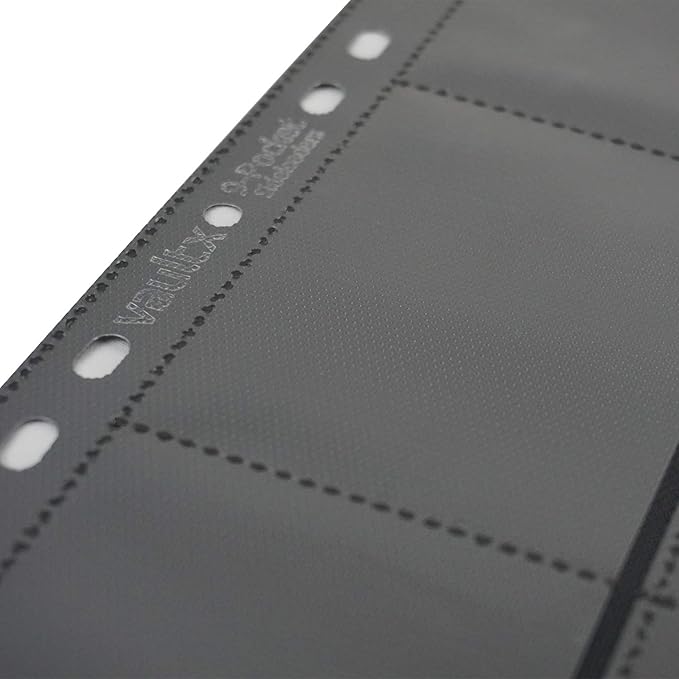 Vault X 9 Pocket Sideloading Pages for 3 Ring Binder (50 Pack) 900 Cards, Double-Sided A4, Storage for Trading Cards (Black)