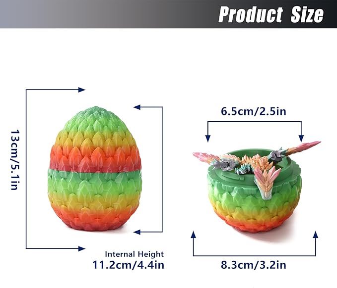 Pigmiss 3D Printed Dragon,3D Dragon Eggs with Dragon Inside,Dragon Fidget Toy for Adult,Full Articulated Dragon Crystal Dragon Easter Eggs Decoration for Gift (Rose-red Gradient Green)