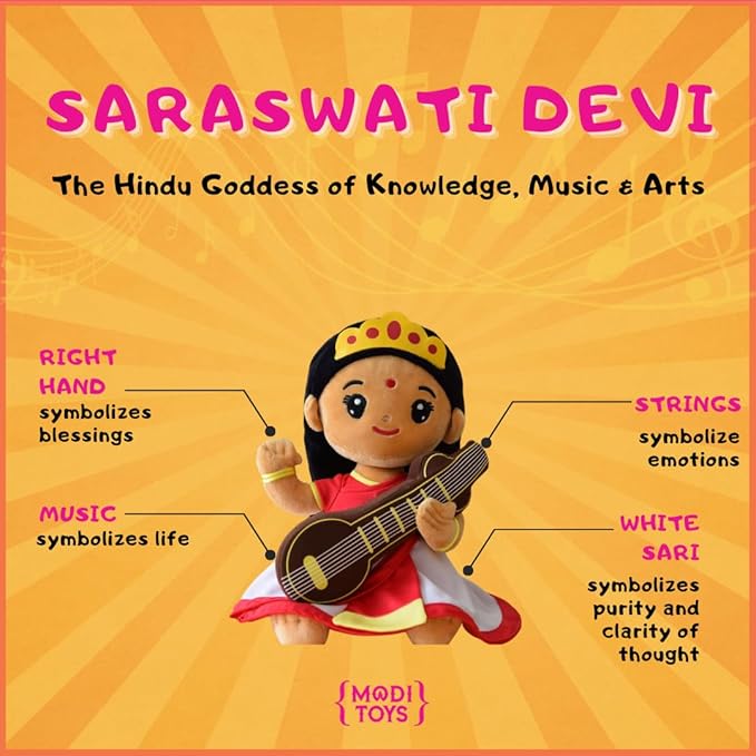 MODI TOYS Saraswati Devi Mantra Singing Plush (Small 7 inch) | Ideal for Newborns, Infants, Toddlers, Grandparents | Best for Diwali, Baby Shower, Birthday, Raksha Bandhan, Housewarming