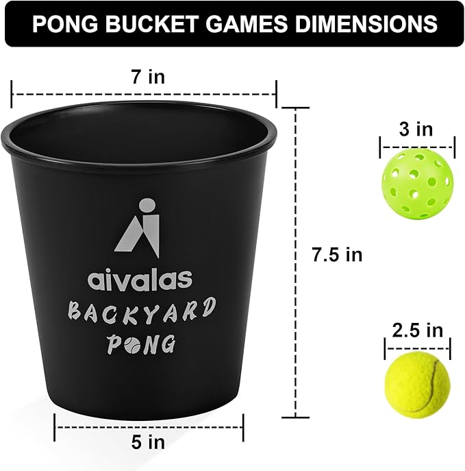 Aivalas Yard Pong Outdoor Games, Giant Yard Games Set with 12 Buckets and Balls for Adults and Family, Toss Game Throwing Games for Beach, Camping, Lawn and Backyard