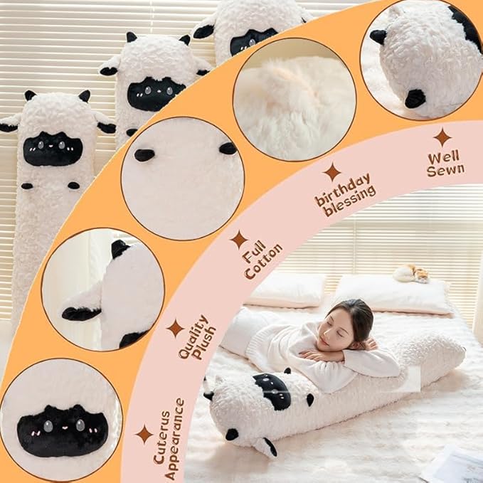 ELAINREN Ultra-Soft Long Black Sheep Plush Pillow Fluffy Curly Lamb Stuffed Animals Toy Cuddle Goat Plushie Doll Gifts/31.4''