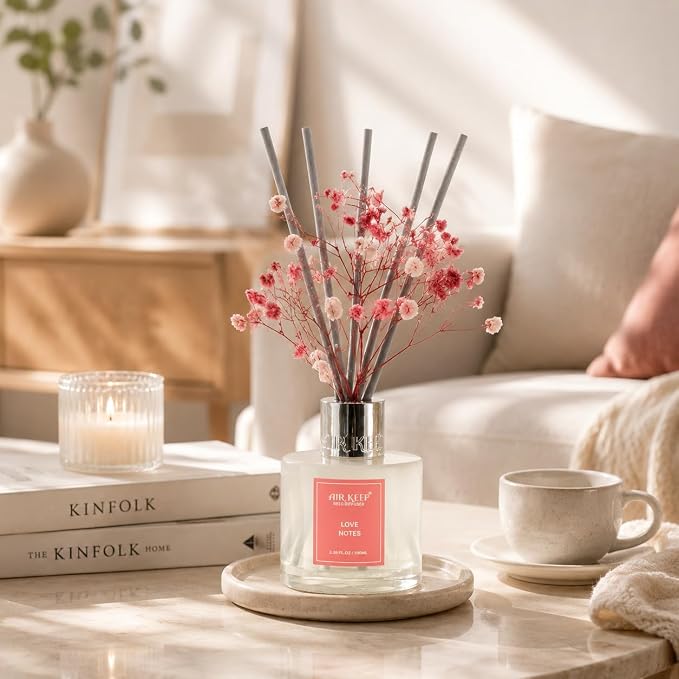 Airkeep Reed Diffuser Set,3.38 fl oz (100 ml) - Love Notes Oil Diffusers with 8 Reed Sticks, Home Fragrance Reed Diffuser for Bathroom Shelf Decor