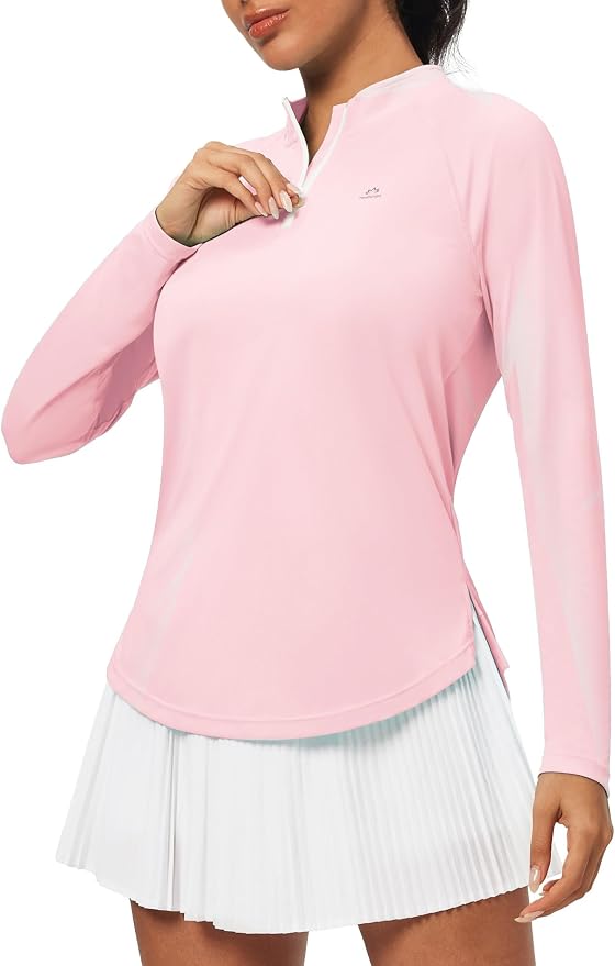 Heathyoga Long Sleeve Workout Tops for Women Golf Shirt UPF 50+ Swim Shirts for Woman UV Sun Protection Quarter Zip Pullover