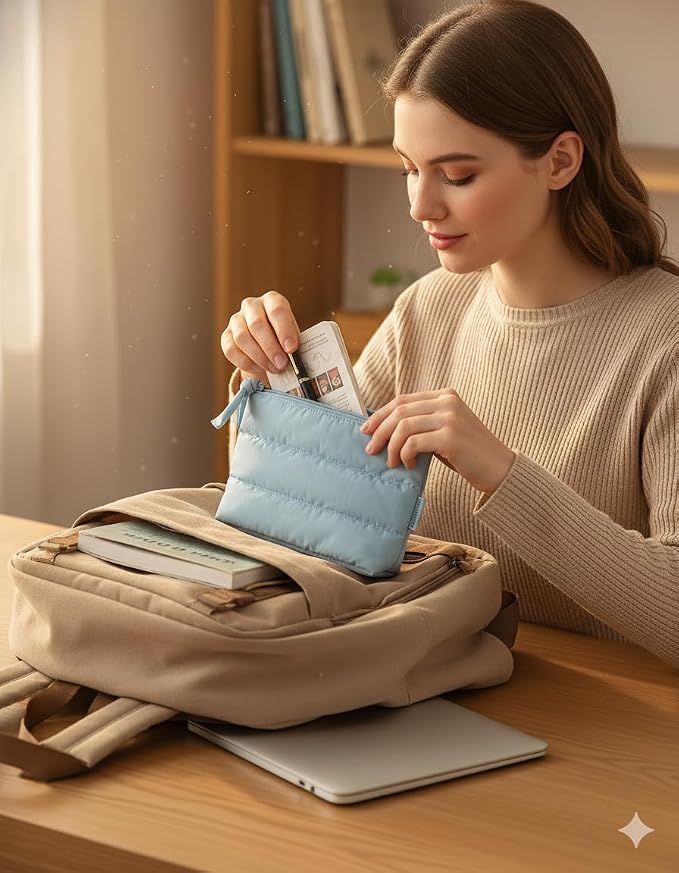 BAGSMART Small Puffy Water-Resist Makeup Bag for Women | Cloud-like shell with tactile, lightweight, squishy finish; playful puffy zipper pull